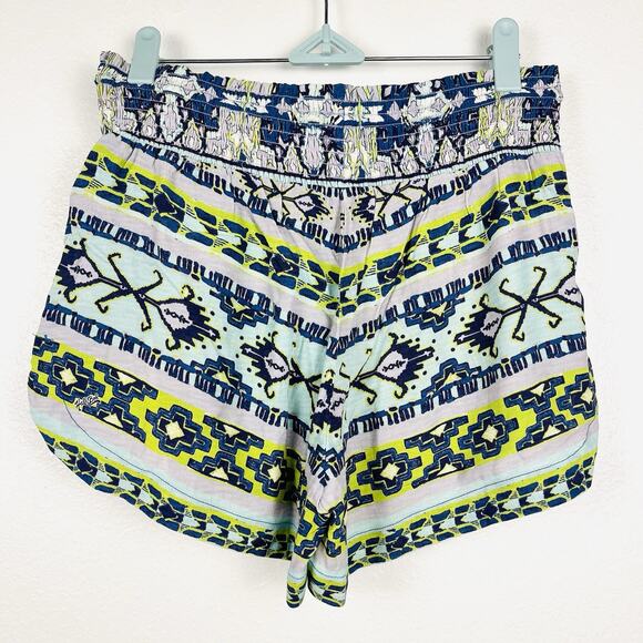 NWT Hale Bob Printed Blue Green Smocked Drawstring Elastic Waist Shorts Large - Picture 4 of 6